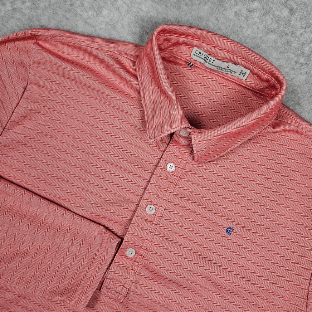 Criquet (Men's Large) Salmon Pink Long Sleeve Polo Shirt Microstripe Golf Preppy